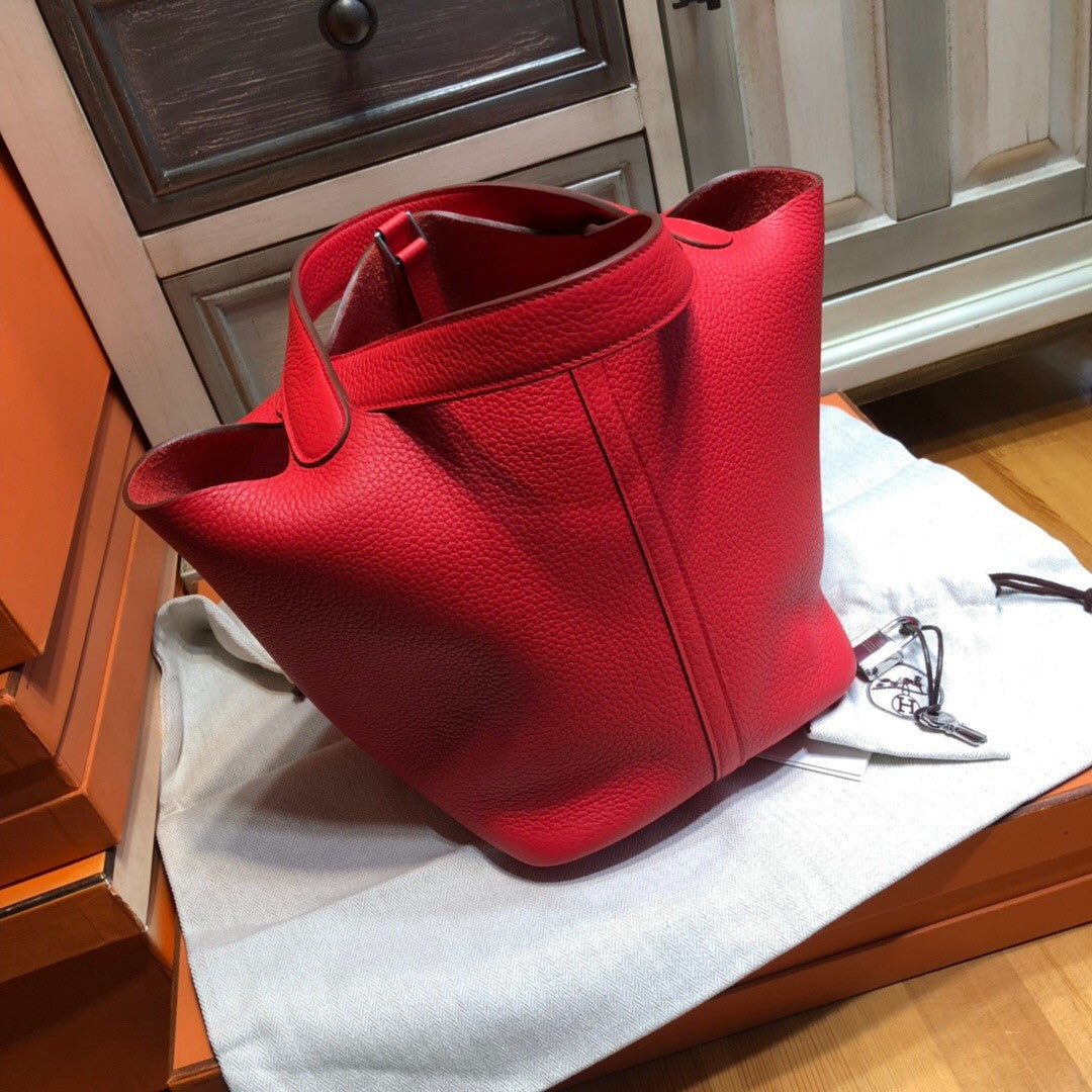 Hermes S5 Rouge Tomate Picotin Lock MM Togo Leather Bag
