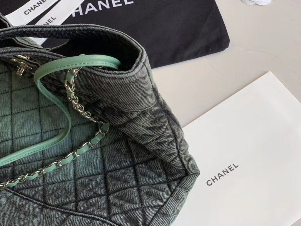 CHANEL 31 Large Denim Shopping Bag Green
