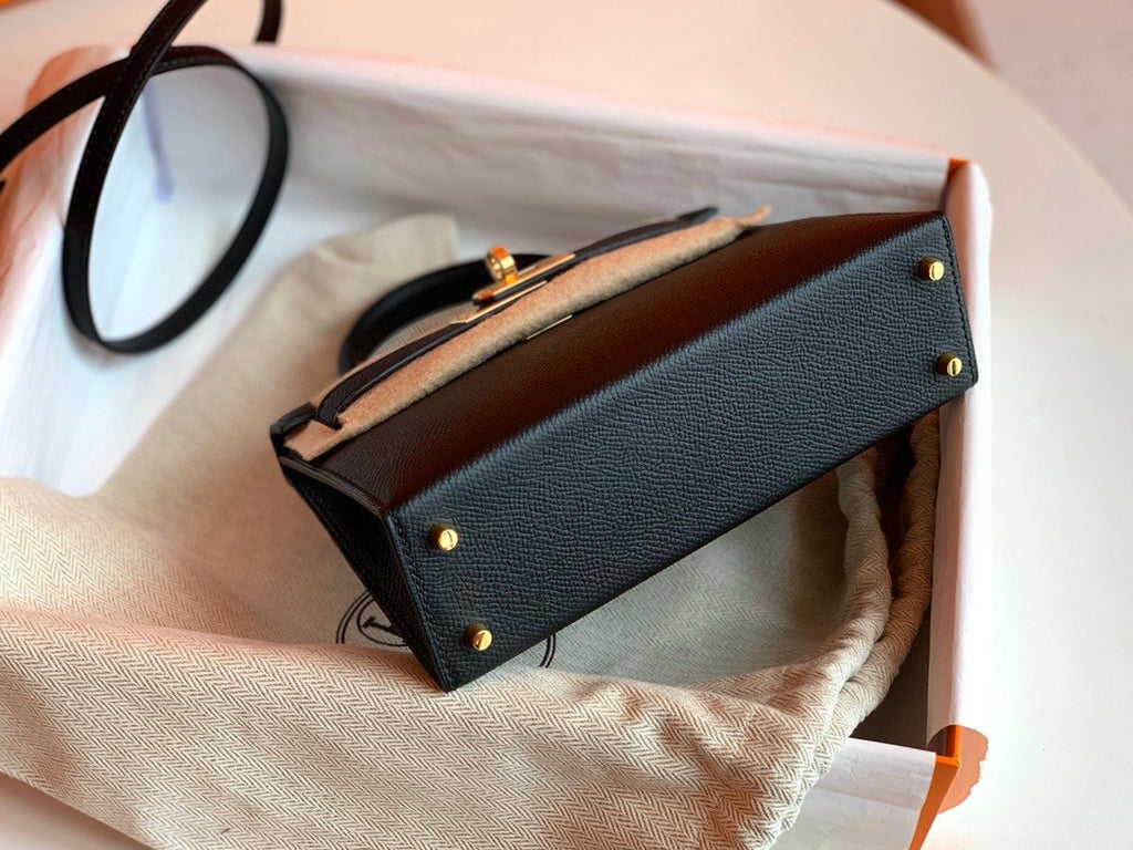Hermes Black Mini Kelly II 20 Epsom Gold Hardware