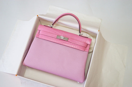 Hermes Kelly 32cm Sakura Pink Touch Clemence /Niloticus Crocodile PHW
