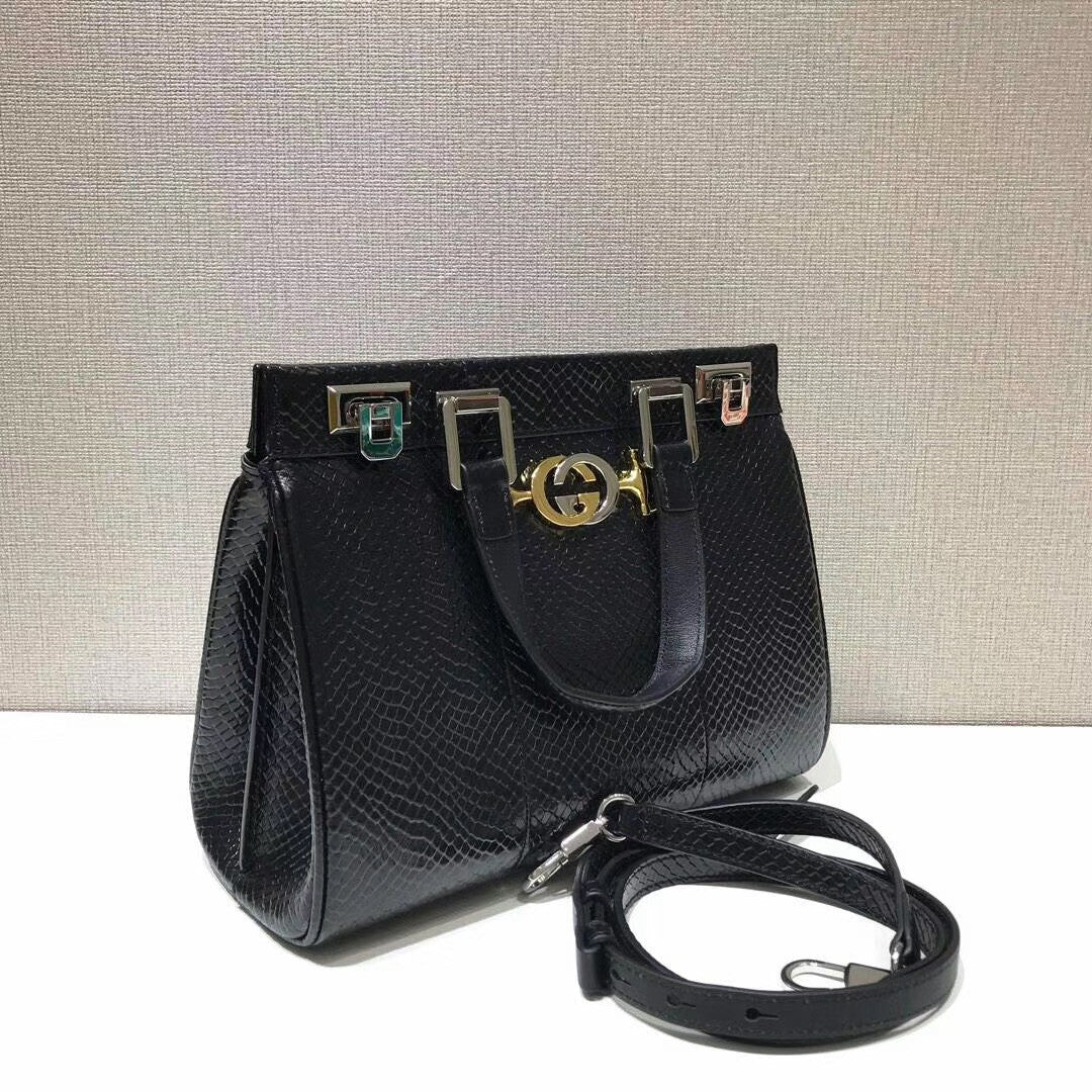 Gucci Zumi snakeskin medium top handle bag