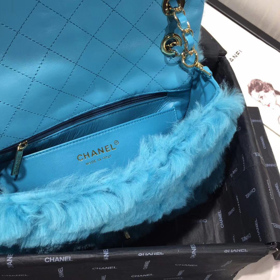 Chanel Shearling Lambskin Flap Bag  Blue