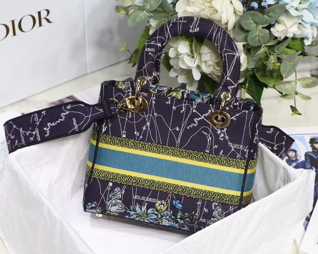 Christian Dior MEDIUM LADY D-LITE BAG Blue Dior Constellation Embroidery
