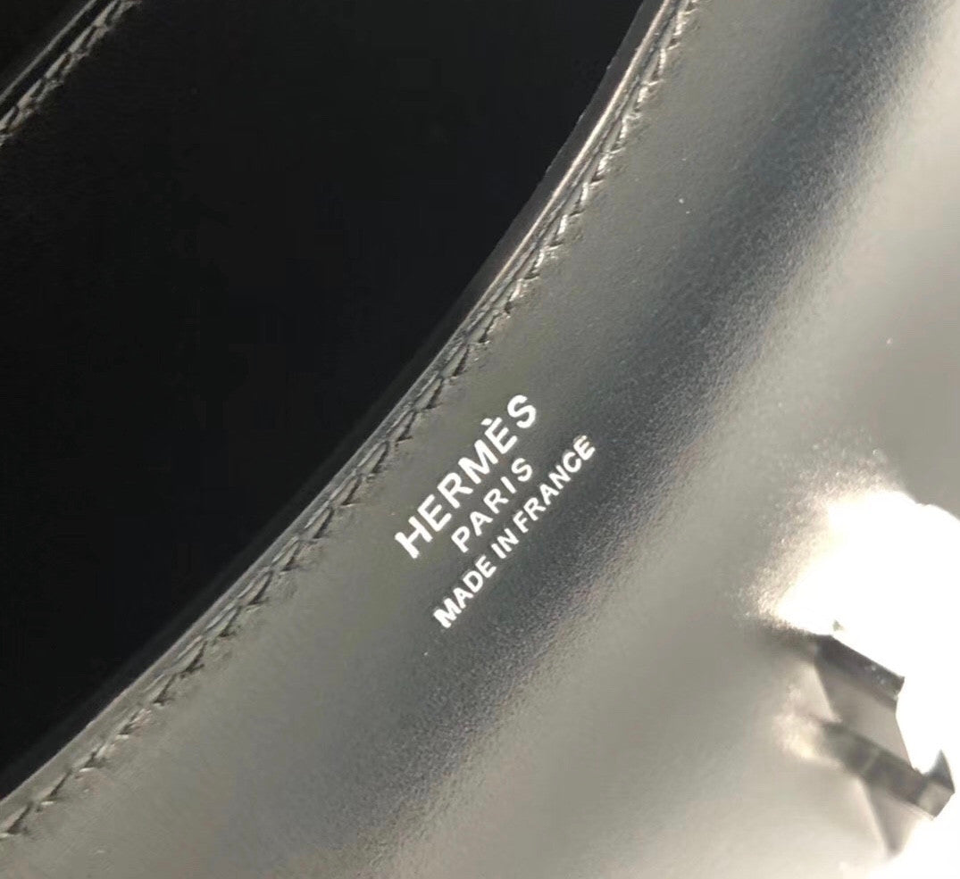 Hermes Black Box Leather  Constance 23 Bag with Diamonds