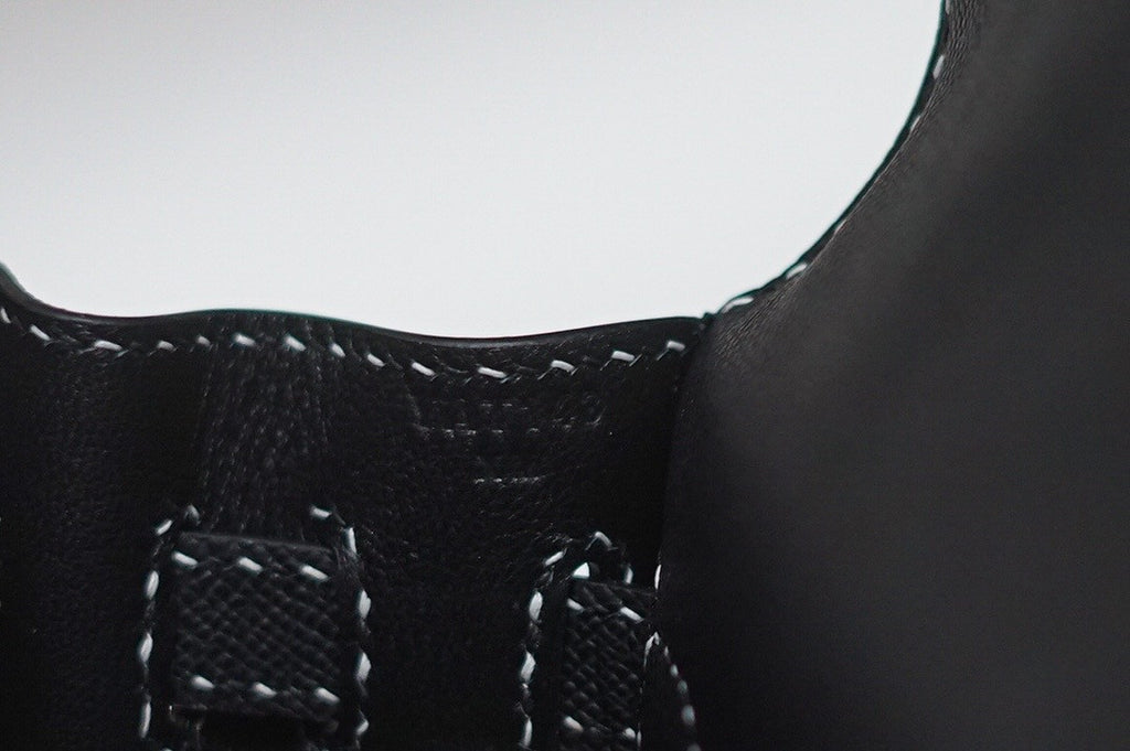 HERMES LIMITED EDITION KELLY 28 MISS YOU SELLIER UN POINT SUR DEUX NOIR BLACK MONSIEUR PALLADIUM HARDWARE