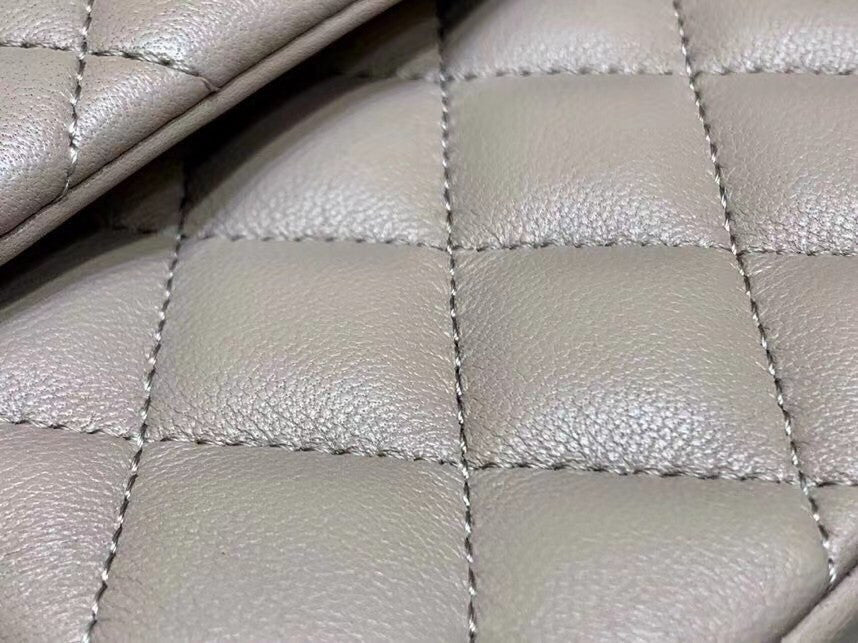 CHANEL  Gris Tourterelle Lambskin Leather Classic Double Flap 2.55 Shoulder Bag With Gold Hardware