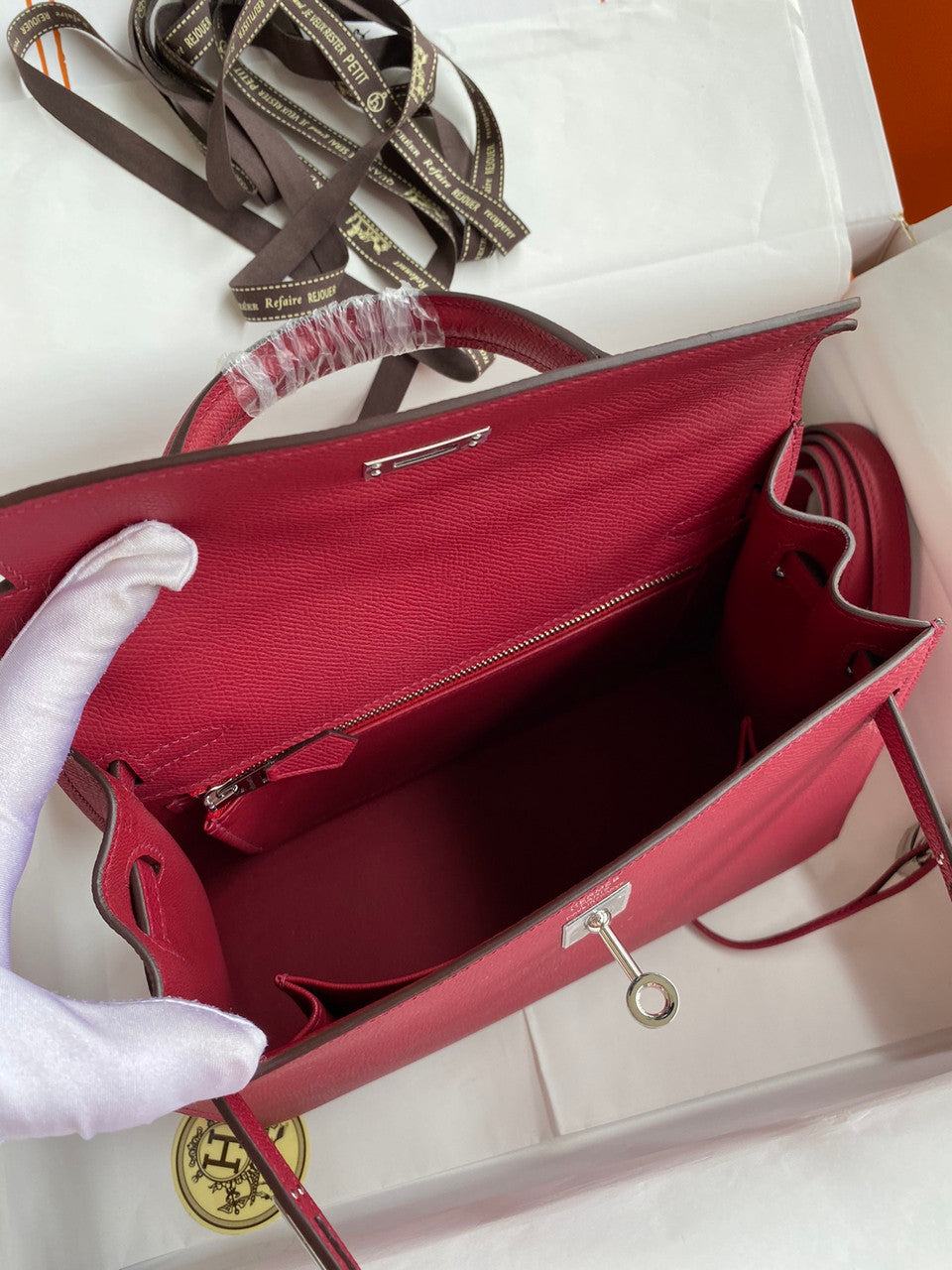HERMES KELLY 28 SELLIER RUBIS EPSOM PALLADIUM HARDWARE