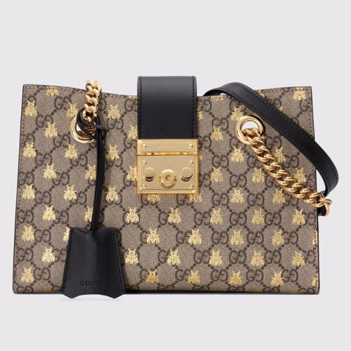 Gucci Padlock small GG bees shoulder bag