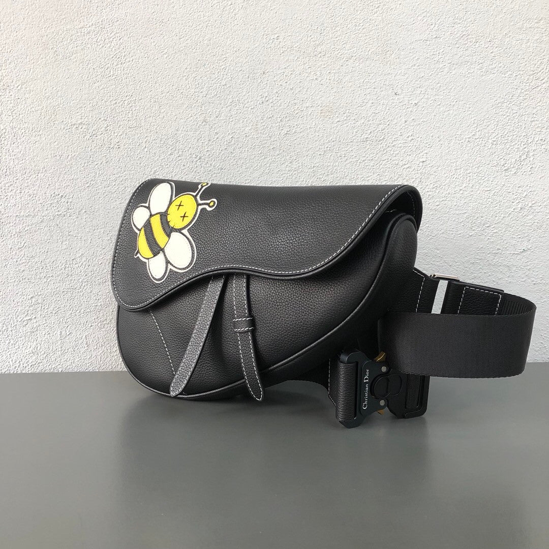 Christian Dior BLACK CALFSKIN DIOR X KAWS SADDLE BAG