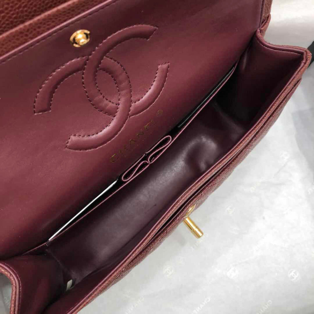 CHANEL Bordeaux Caviar Leather Classic Double Flap 2.55 Shoulder Bag Gold HW 2021
