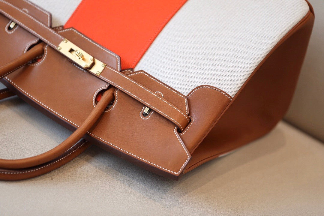 Hermes Birkin 35 Flag Bag Tan Orange Toile Limited Edition