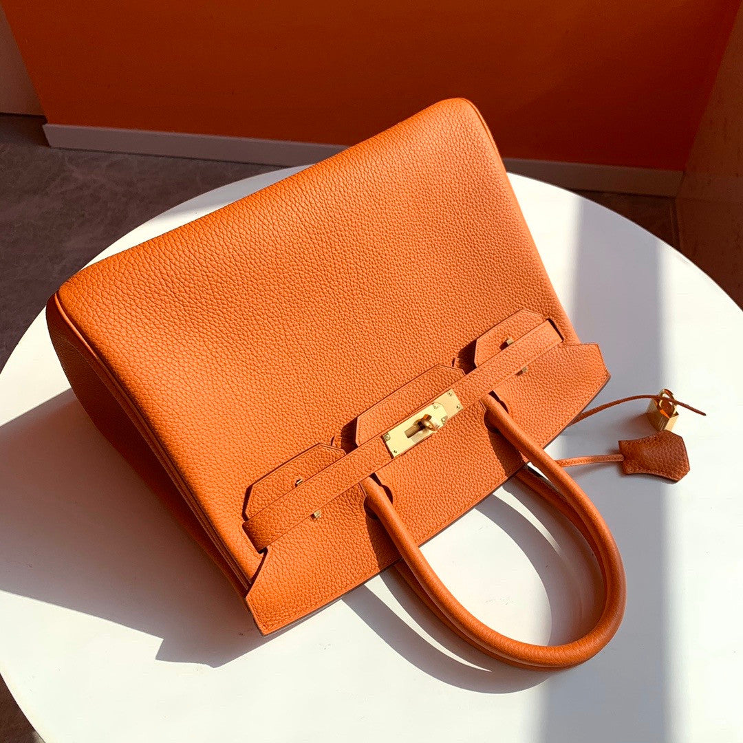 Hermes Orange Birkin Bag 30cm Togo Leather Gold Hardware