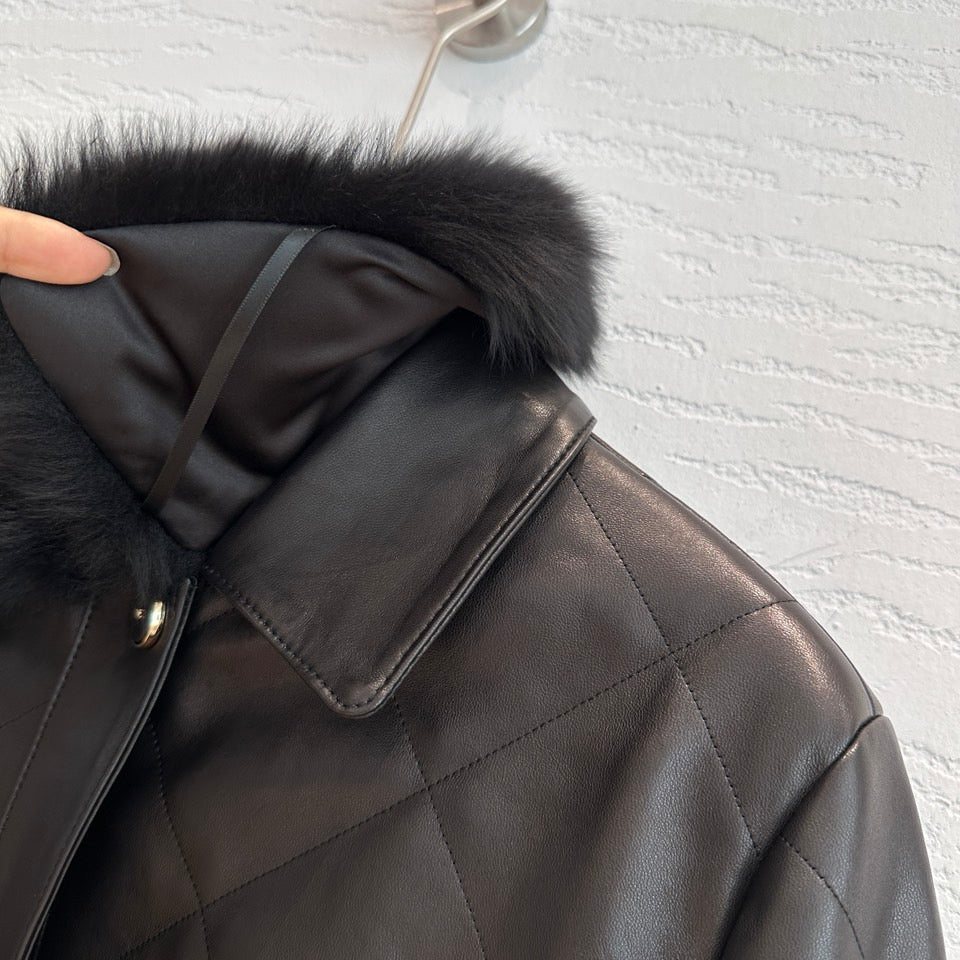 Chanel Quilted Leather Bomber Jacket with Detachable Fur Collar and CC Logo Buttons — Fall/Winter 2026-2027 Chanel