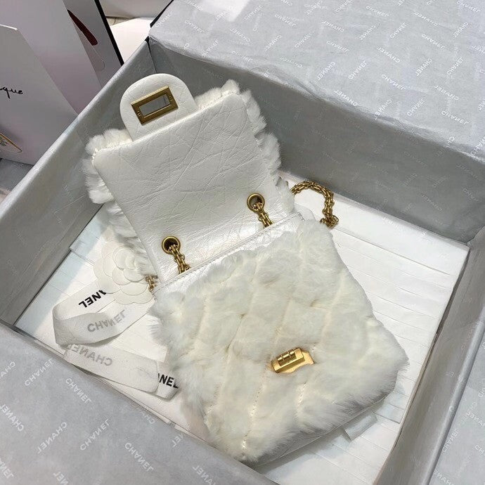 Chanel Shearling Lambskin Mini 2.55 Handbag White
