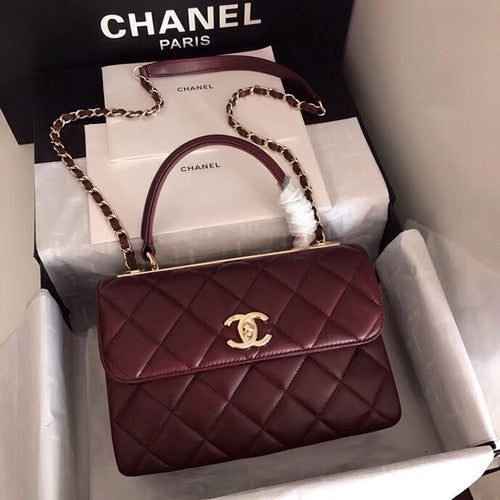 Chanel  Small Trendy CC Top Handle Bag Quilted Lambskin Bordeaux