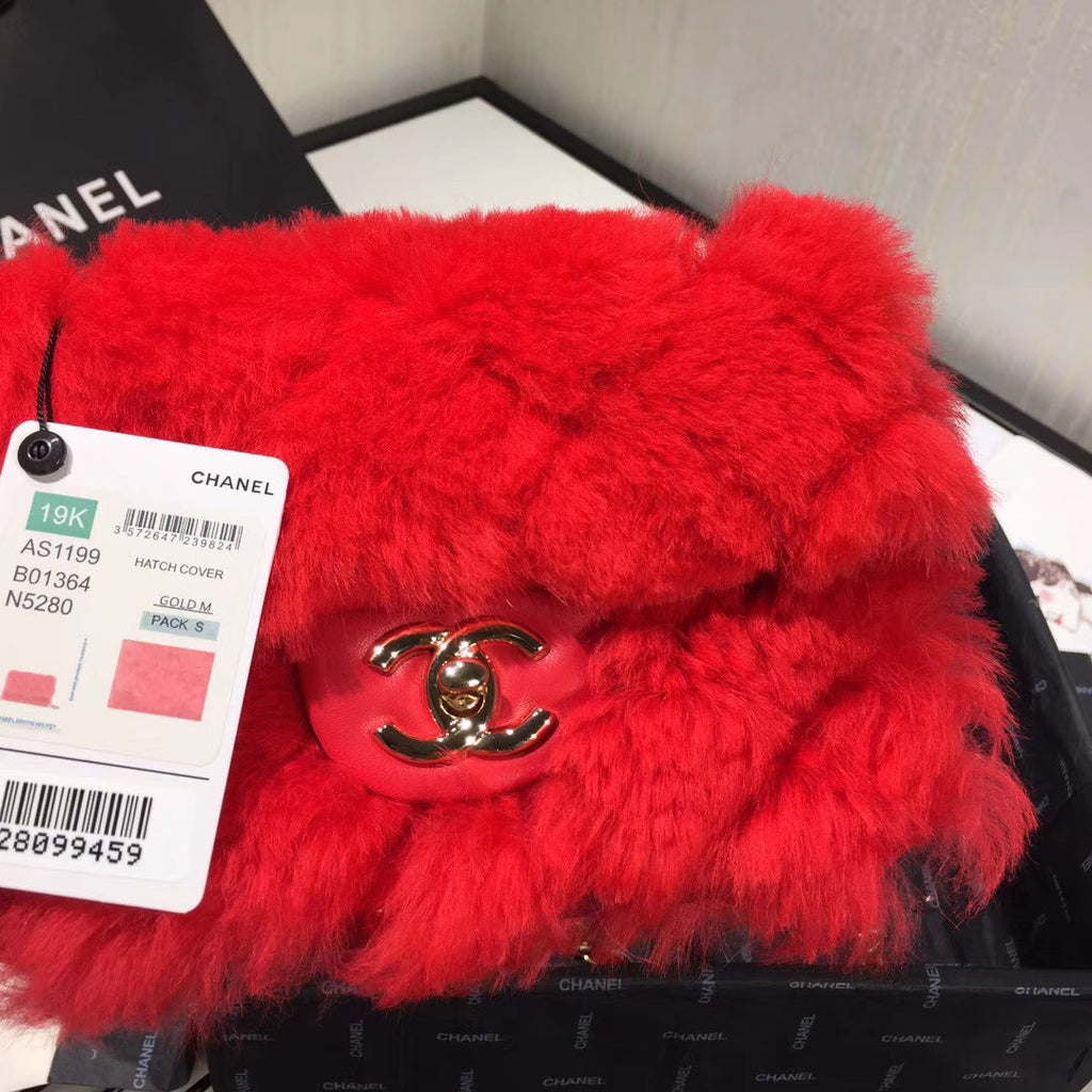 Chanel Small Shearling Lambskin Flap Bag Bright Red