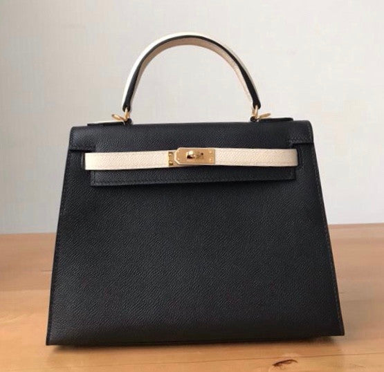 Hermes Special Order Black/ Craie Kelly 25 cm Epsom Gold Hardware