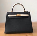 Hermes Special Order Black/ Craie Kelly 25 cm Epsom Gold Hardware