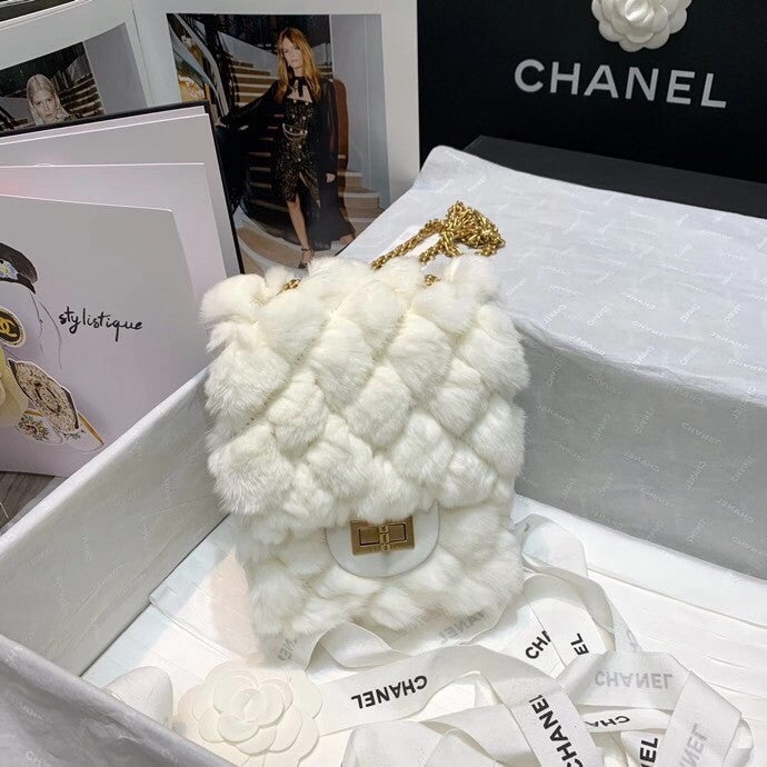 Chanel Shearling Lambskin Mini 2.55 Handbag White