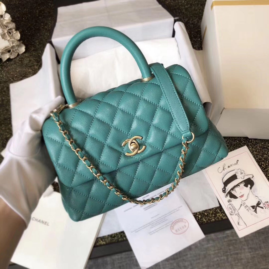 Chanel Mini Coco Handle Bag with Calfskin Handle Green