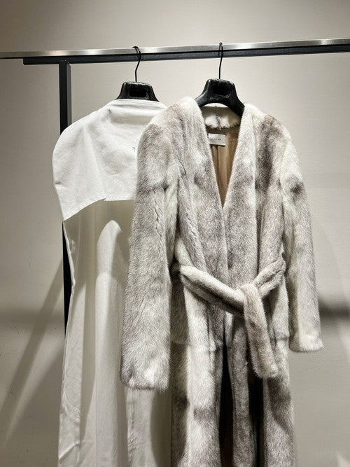 The Row Maxi Tanilo Mink belt coat Grey