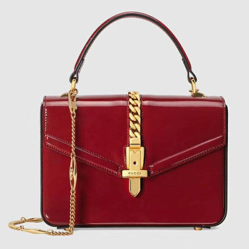 Gucci Sylvie 1969 patent leather mini top handle bag Red