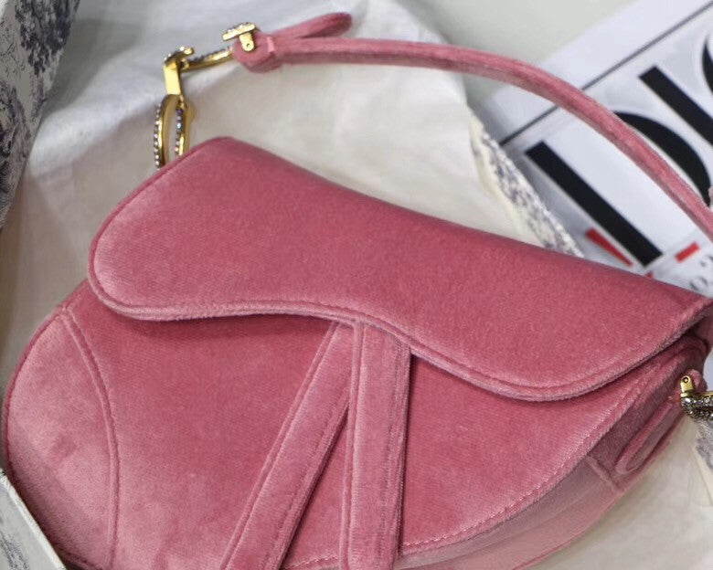 Christian Dior MINI SADDLE VELVET BAG PINK