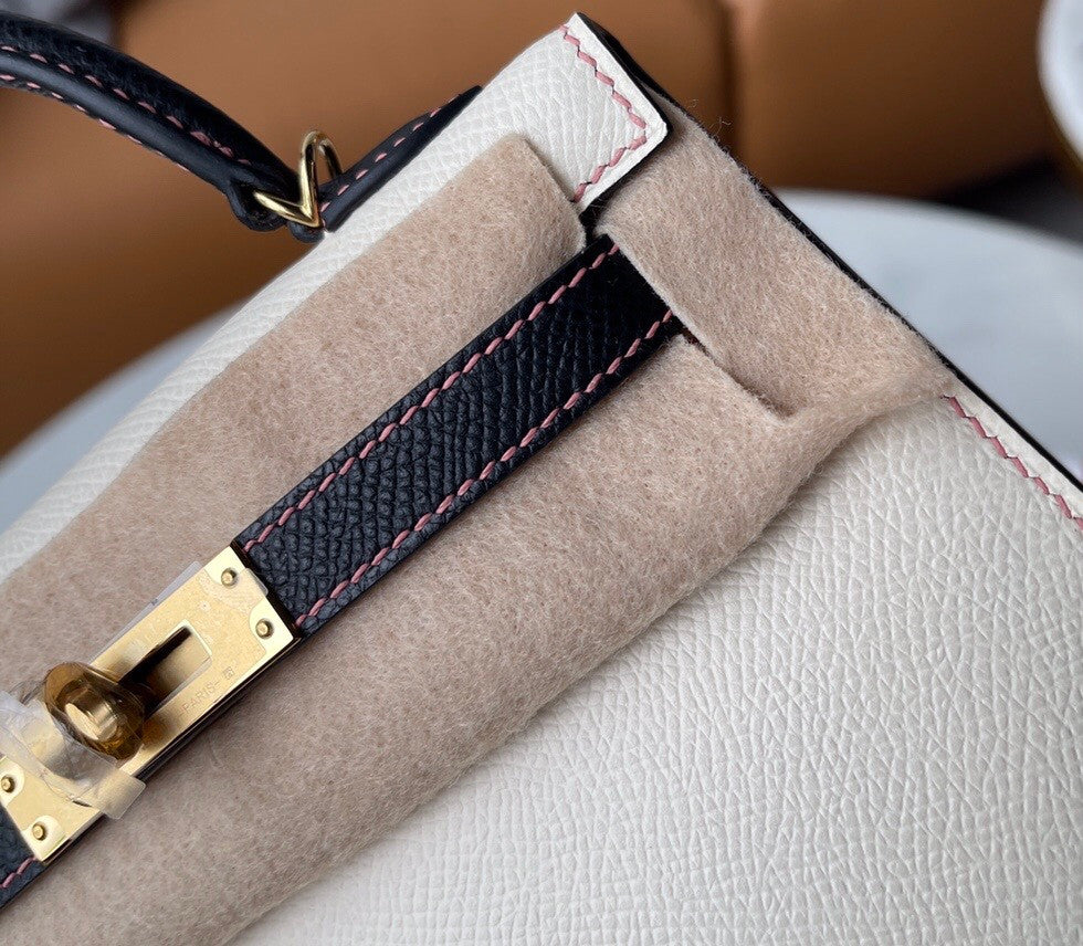 Hermes Black/Craie Mini Kelly II 20 Epsom Gold Hardware
