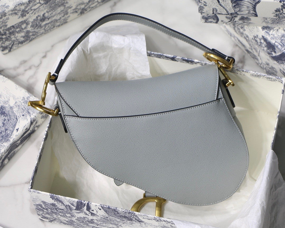 Christian Dior GRAY STONE SADDLE MATTE CALFSKIN BAG