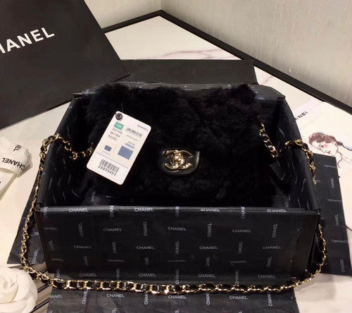 Chanel Small Shearling Lambskin Flap Bag Black
