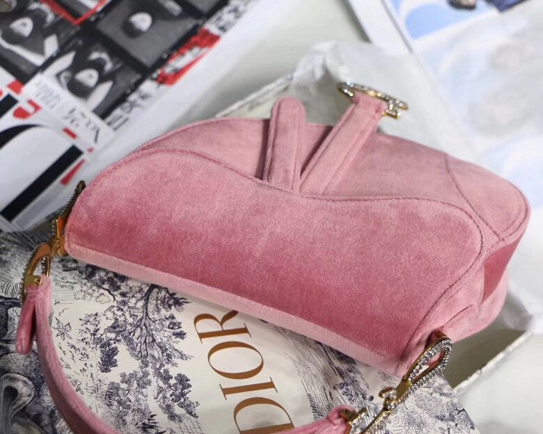 Christian Dior MINI SADDLE VELVET BAG PINK