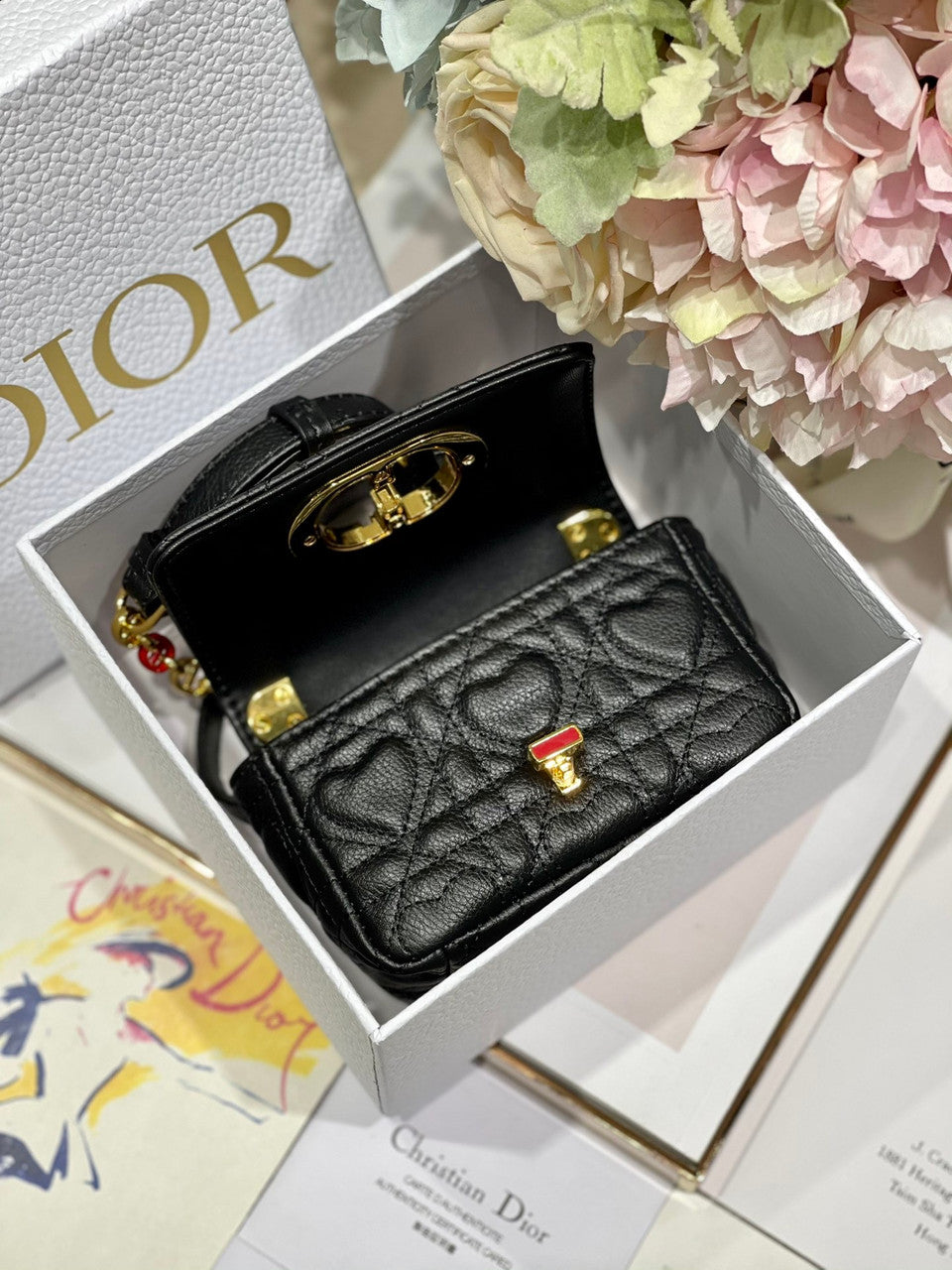 Christian Dior MICRO DIOR CARO BAG Black Supple Cannage Calfskin