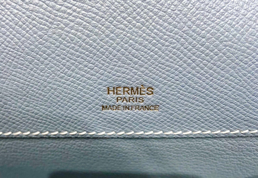 HERMES KELLY CUT CLUTCH BAG BLUE LIN EPSOM GOLD HARDWARE