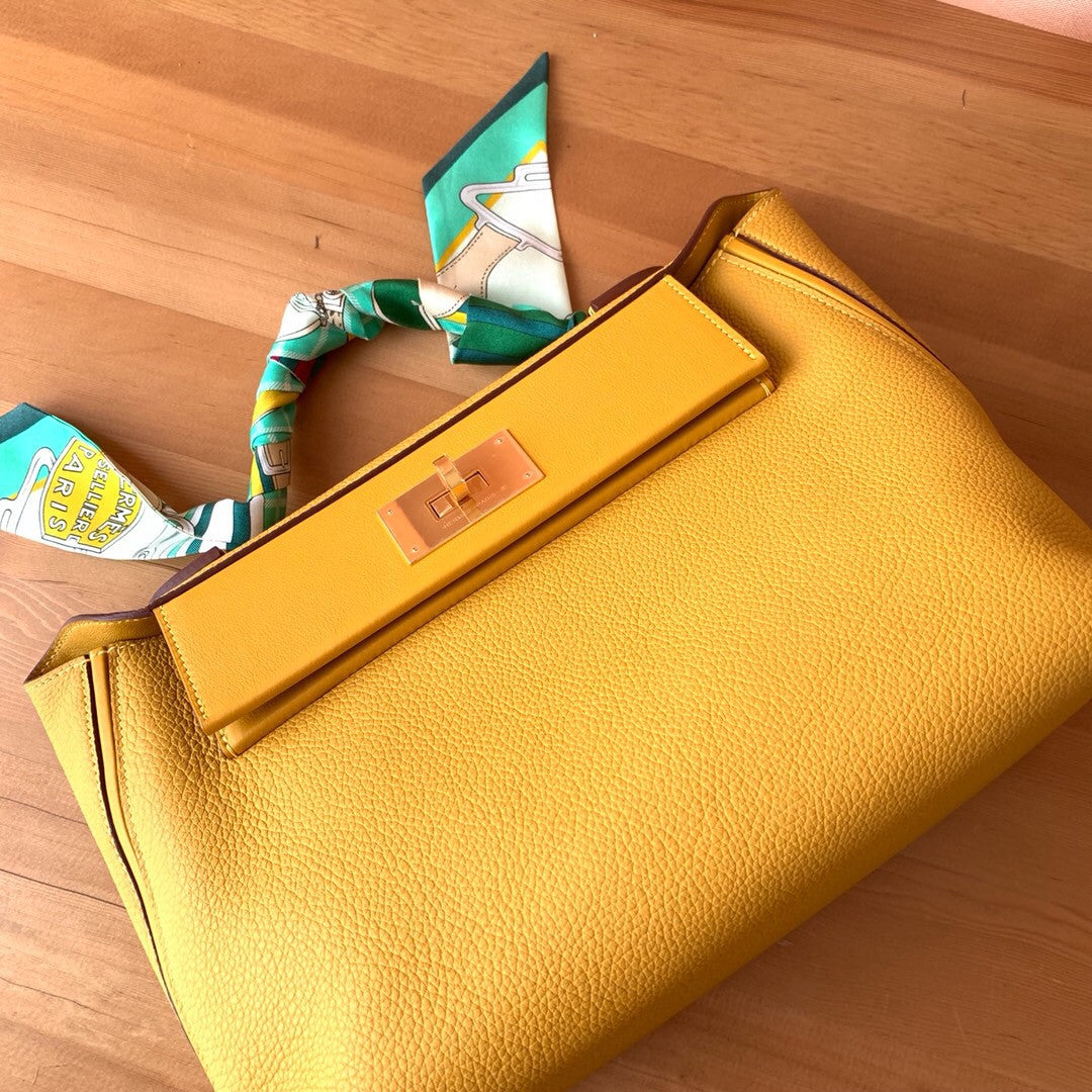 Hermes Kelly 24/24 Amber Swift & Togo Leather with Gold Hardware