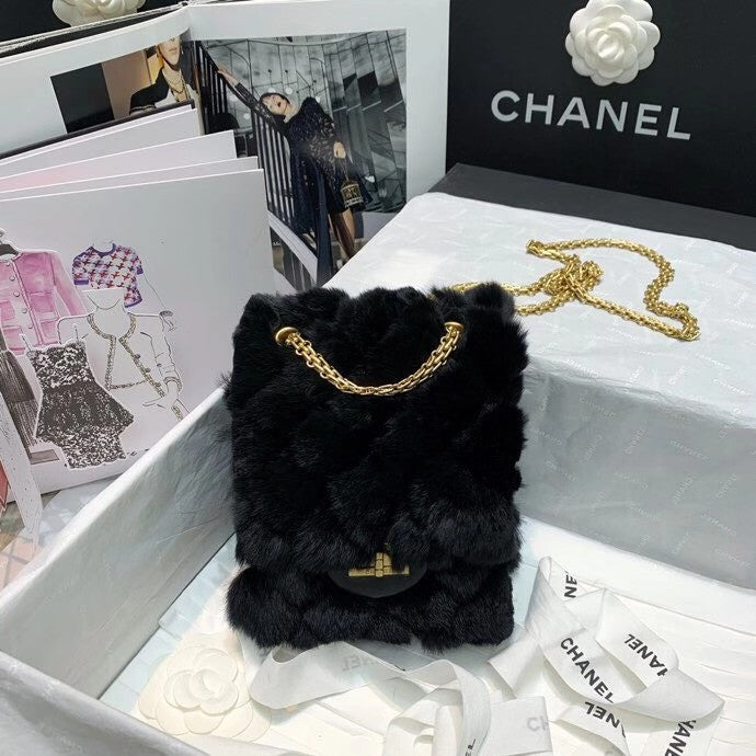 Chanel Shearling Lambskin Mini 2.55 Handbag Black