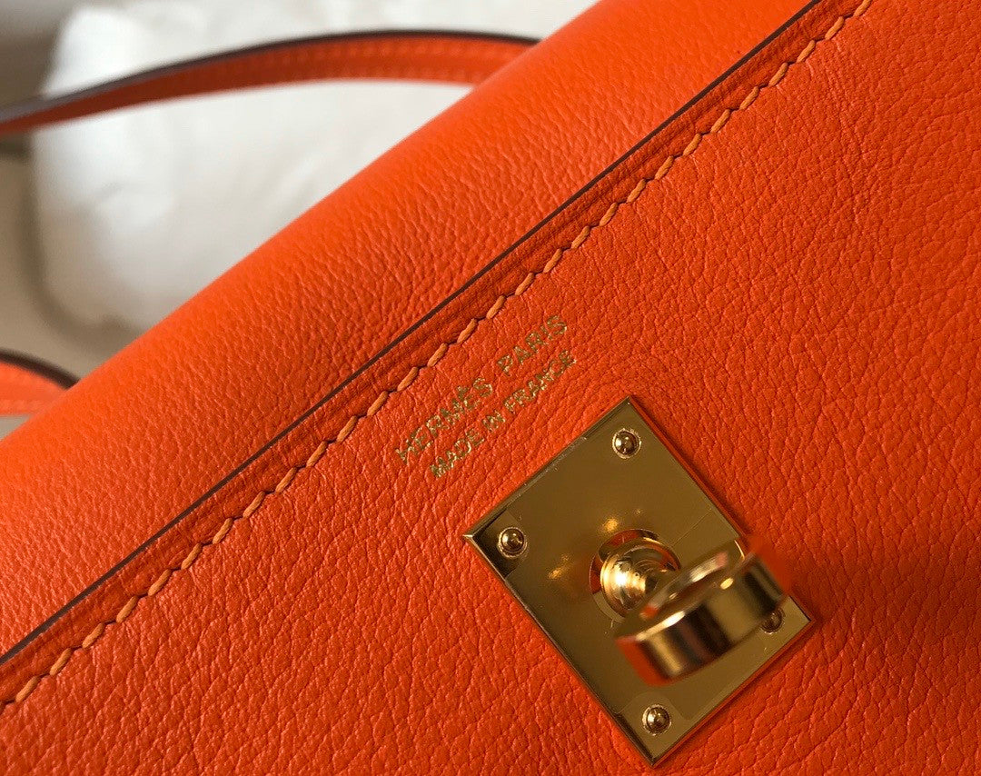 Hermes Orange Kelly Danse Bag Evercolour Leather Gold Hardware