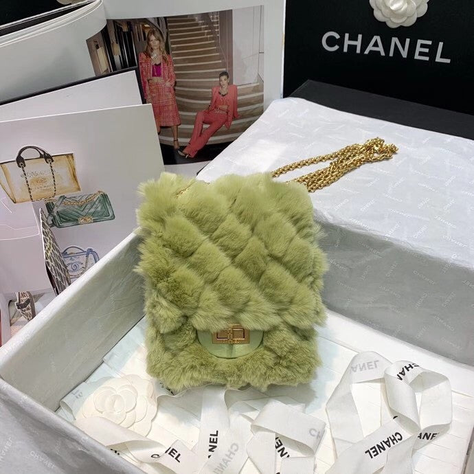 Chanel Shearling Lambskin Mini 2.55 Handbag Green
