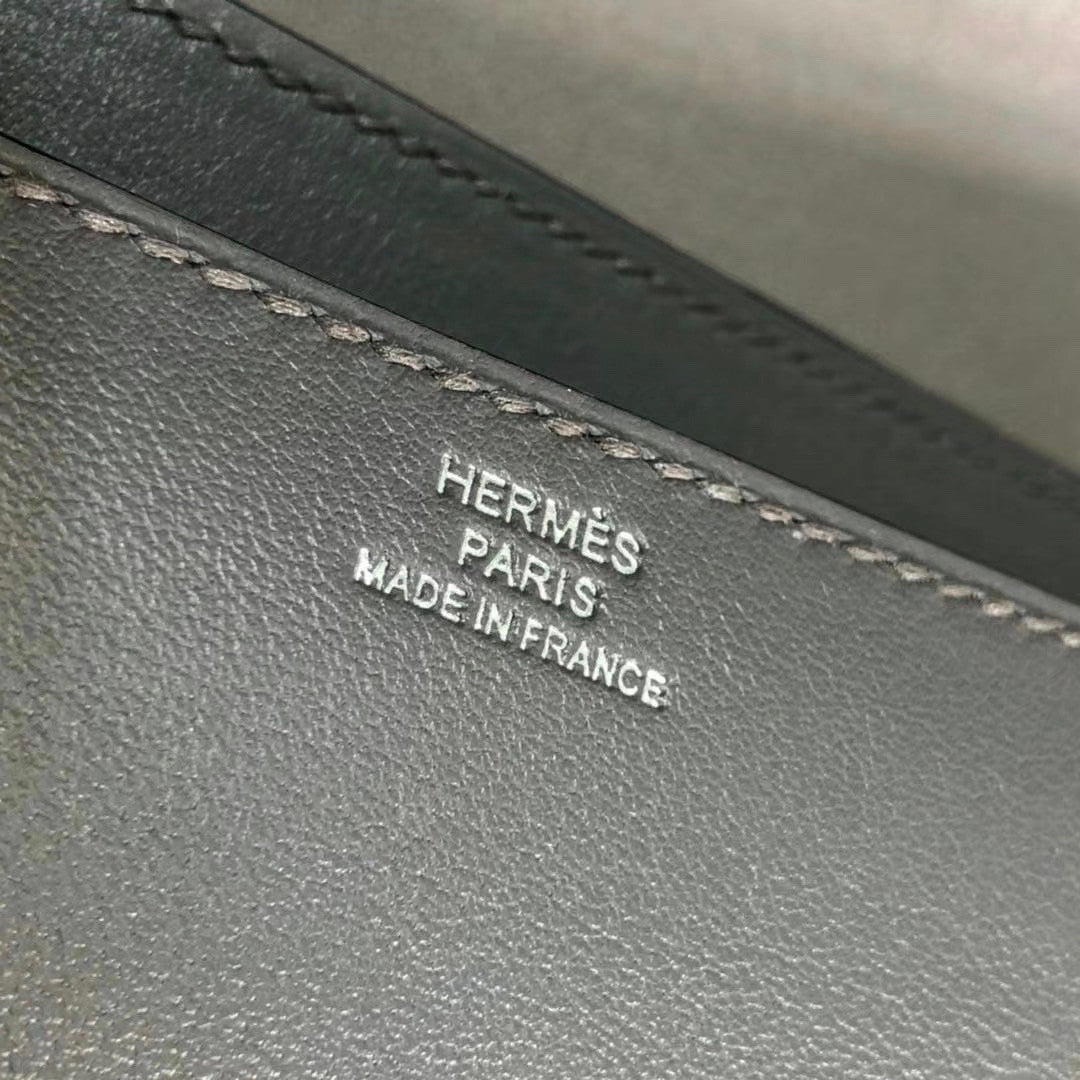 Hermes Constance 25cm Grey Box Leather Shoulder Bag with Enamel Hardware