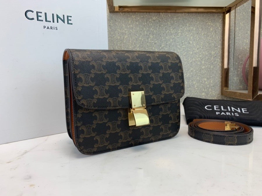 Celine MEDIUM TRIOMPHE BAG IN TRIOMPHE CANVAS AND CALFSKIN
