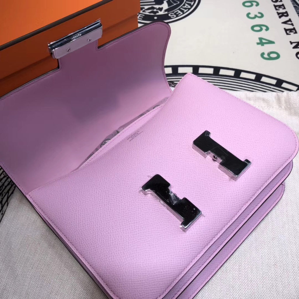 Hermes X9 Mauve Sylvestre  Constance 24 Epsom bag with Palladium Hardwares