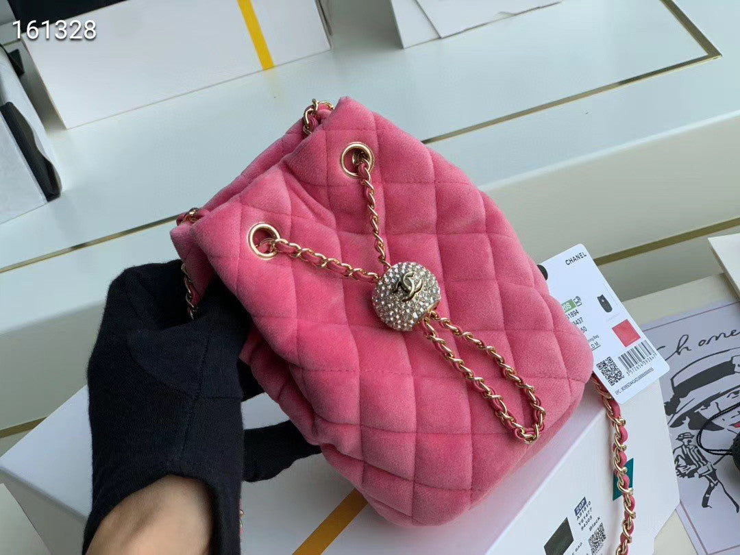 Chanel Velvet Drawstring Bag Pink