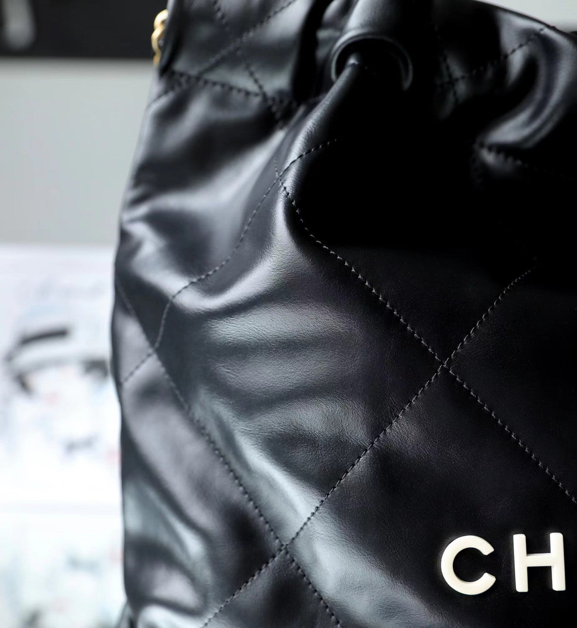 CHANEL 22 SMALL HANDBAG WHITE ENAMEL LOGO