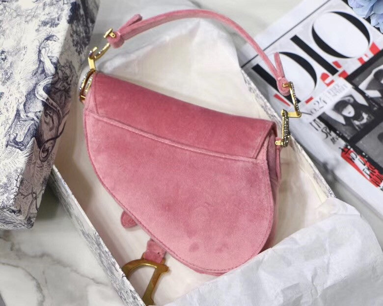 Christian Dior MINI SADDLE VELVET BAG PINK