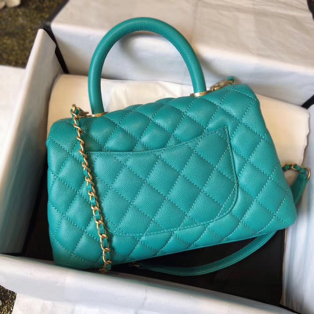 Chanel Mini Coco Handle Bag with Calfskin Handle Green