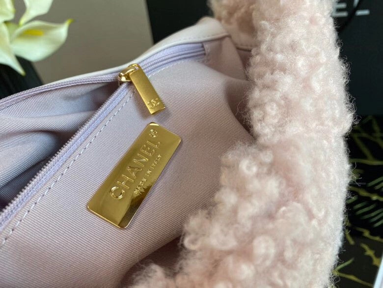 Chanel Shearling Sheepskin CHANEL 19 Flap Bag Pink