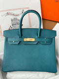 Hermès W0 Vert Bosphore Birkin 30 cm Epsom Leather Gold Hardware