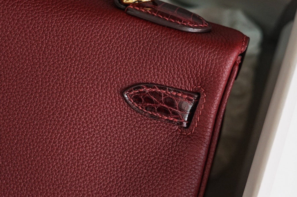 Hermes Bordeaux Kelly Touch bag 32 Retourne Togo/ Niloticus Crocodile