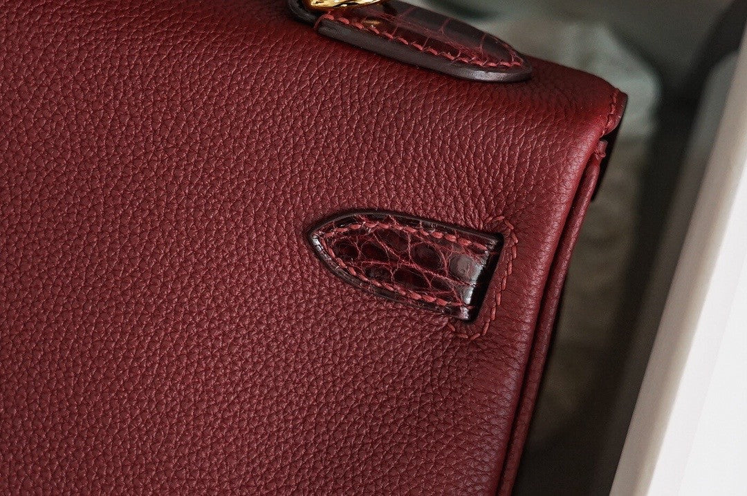 Hermes Bordeaux Kelly Touch bag 32 Retourne Togo/ Niloticus Crocodile