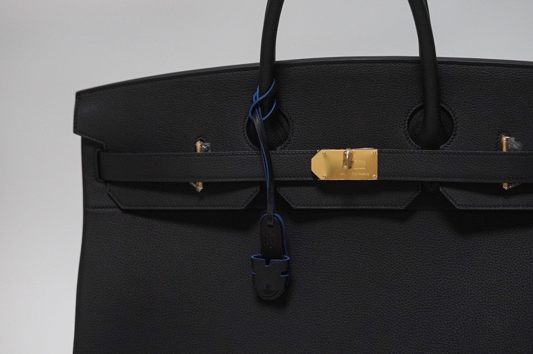 Hermes Black Clemence Leather Gold Hardware Birkin 50 Bag