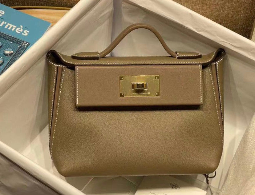 Hermès Mini 24/24 – 21 Bag Etoupe  Evercolor/Swift leather Palladium hardware